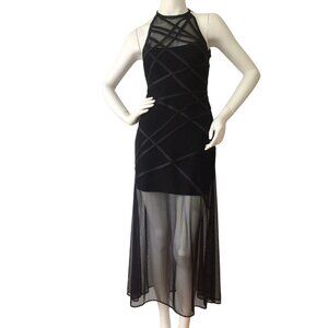 Tadashi Black Halter Neck Sleeveless Mesh Maxi Dress Sheer Size M Formal